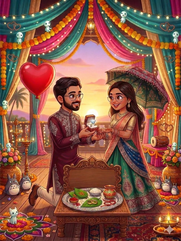 Engagement ceremony with rings and celebrations